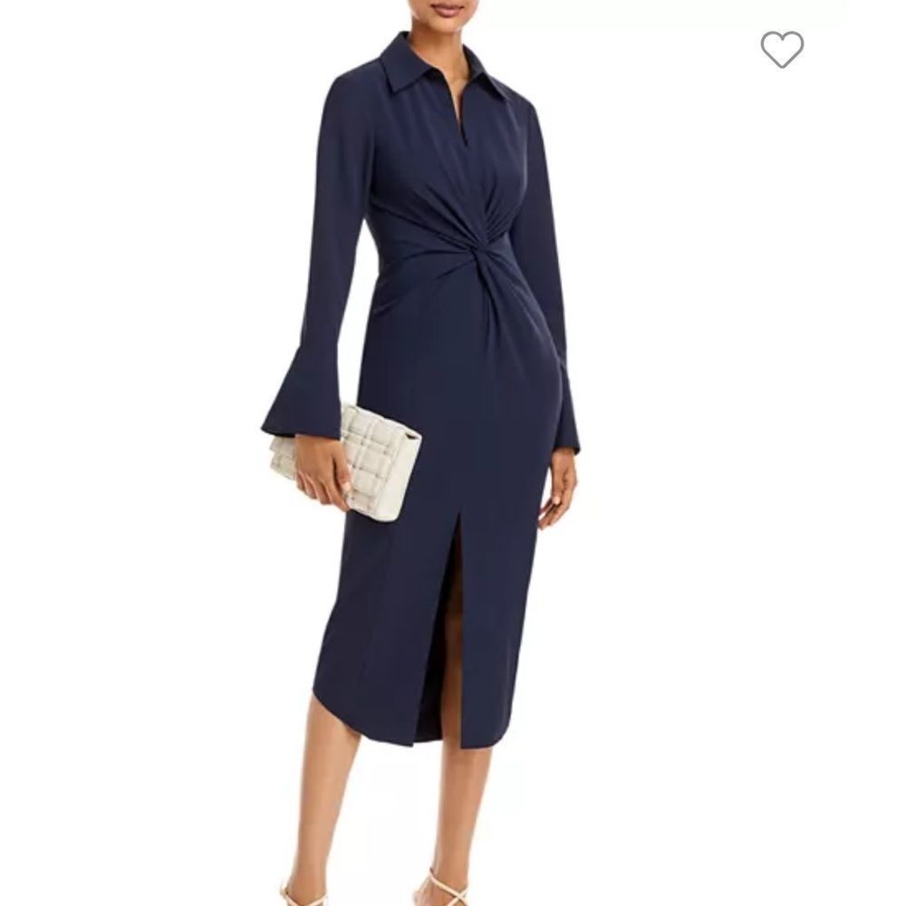 cinq a sept Navy Twist-Front Midi Dress